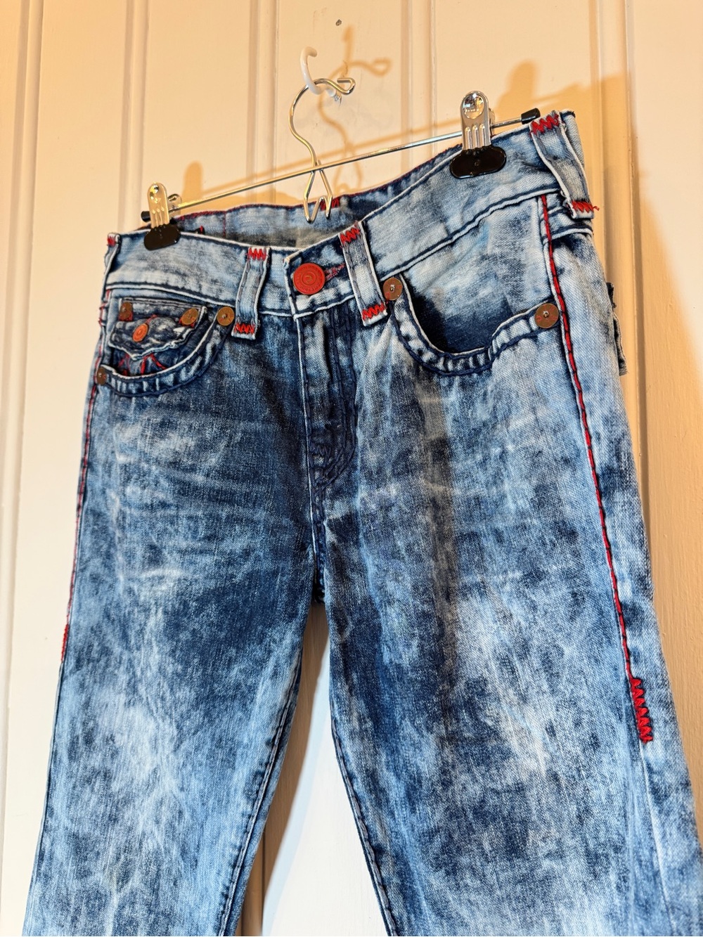 True Religion Acid Wash Jeans Contrast Stitch Y2K Low Rise Bootcut Denim - Picture 2 of 13